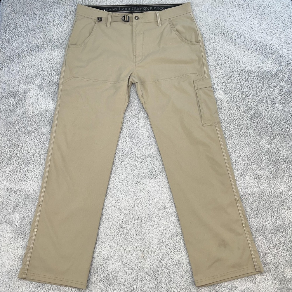 prAna Stretch Zion Pants Mens 38x31 Khaki Cargo Roll-Up Hiking Nylon M4ST32116